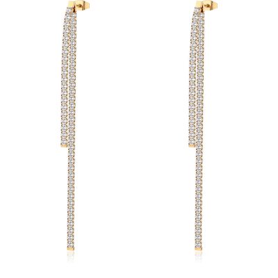 Orecchini pendenti due fili in acciaio Brosway BEIE004 Desideri pvd oro 14k con cubic zirconia